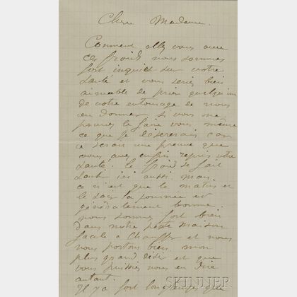 Renoir, Pierre-Auguste (1841-1919) Autograph Letter Signed, Magagnosc, 18 February 1901.