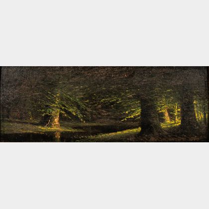 Harvey Joiner (American, 1852-1932) Summer Scene: Rays of Light Across a Forest Brook