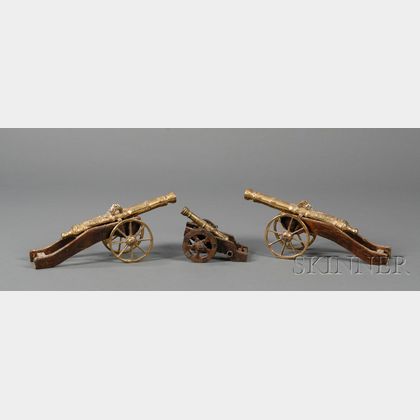 Three Replica Brass Miniature Cannons