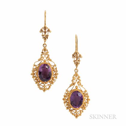 Antique 14kt Gold and Amethyst Earrings
