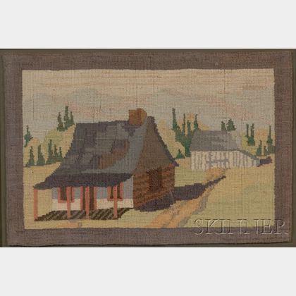 Framed Grenfell Hooked Mat with House and Barn