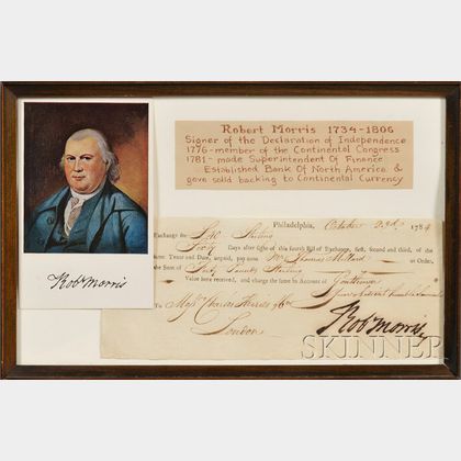 Framed Bill of Exchange Signed by Robert Morris