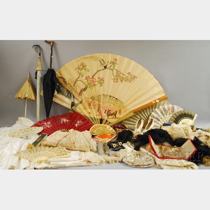 Large Collection of Antique Hats, Fans, Lace, Clothing and Accessories