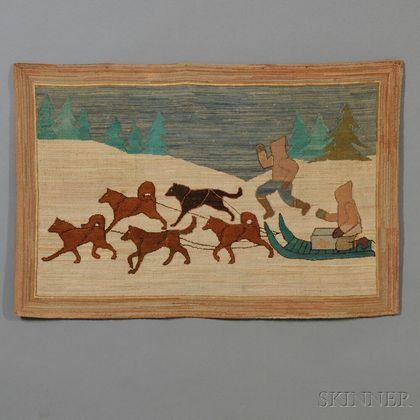 Grenfell Pictorial Hooked Rug with Dog Sled Scene