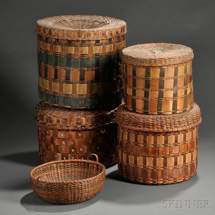 Five Paint-decorated Splint Baskets
