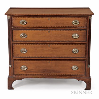 Inlaid Cherry Chest of Four Drawers
