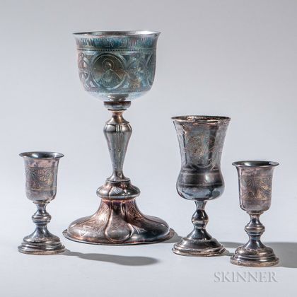 Four Pieces of Russian .875 Silver Tableware