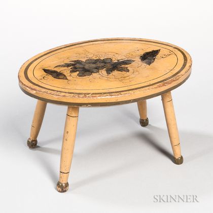 Yellow-painted Oval Maple Stool
