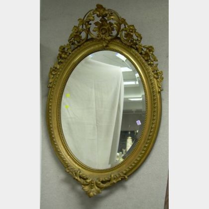 Victorian Oval Gold Painted Gesso Mirror with Beveled Glass