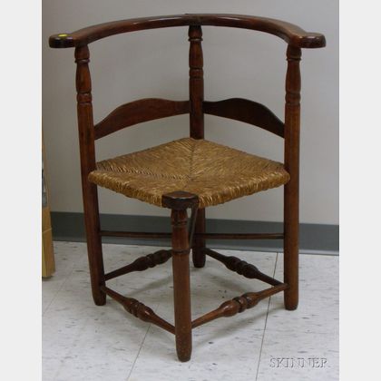 Country Maple Roundabout Chair with Turnings and Woven Rush Seat. 