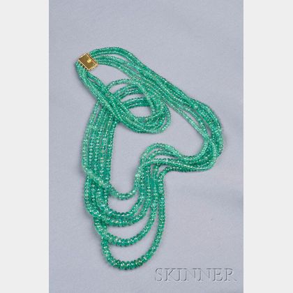 Multi-strand 18kt Gold and Emerald Bead Necklace