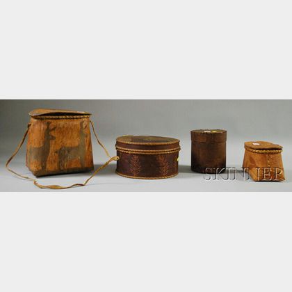 Four Northeast Etched Birch Bark Boxes