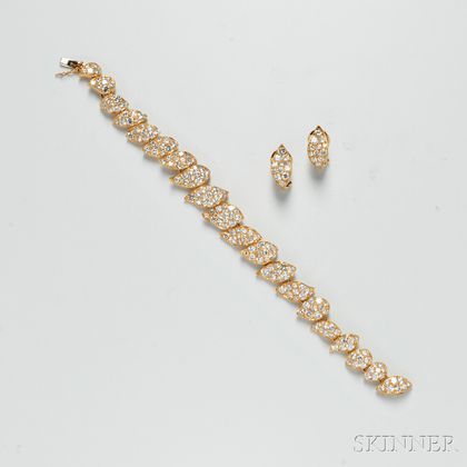 18kt Gold and Diamond Bracelet and Earclips, Teufel