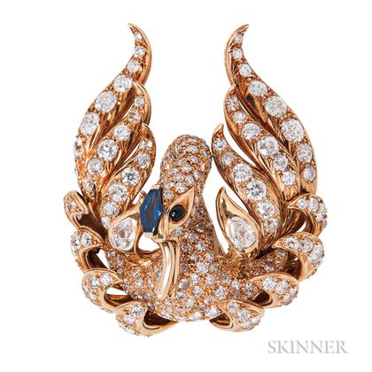 18kt Gold and Diamond Swan Brooch
