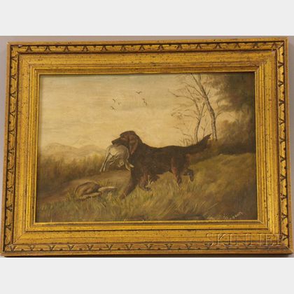 Framed 19th/20th Century Oil on Artistboard Sporting View of a Pointer with Hare