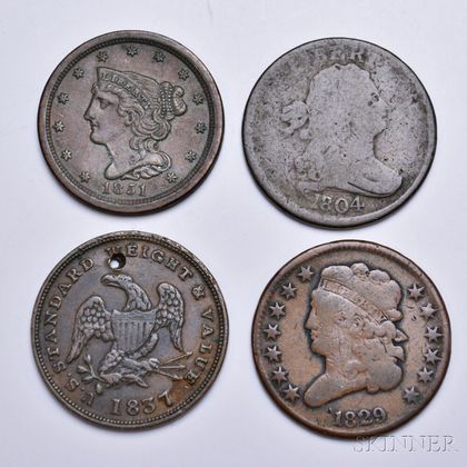 Four American Half Cent Coins
