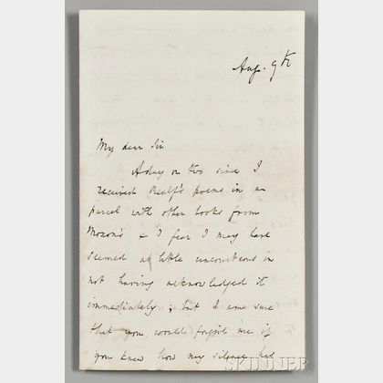 Tennyson, Alfred Lord (1809-1892) Autograph Letter Signed, 9 August [1852].