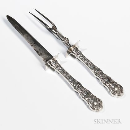 Two-piece Gorham "Imperial Chrysanthemum" Pattern Sterling Silver Carving Set