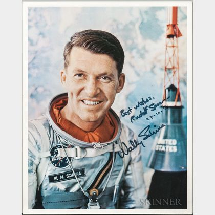 Project Mercury 7, Walter Schirra, Two Signed Photograph and Two Mission Photographs.