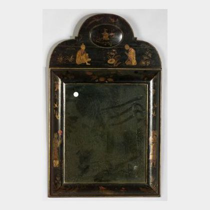 Queen Anne Style Black Painted Chinoiserie Decorated Mirror