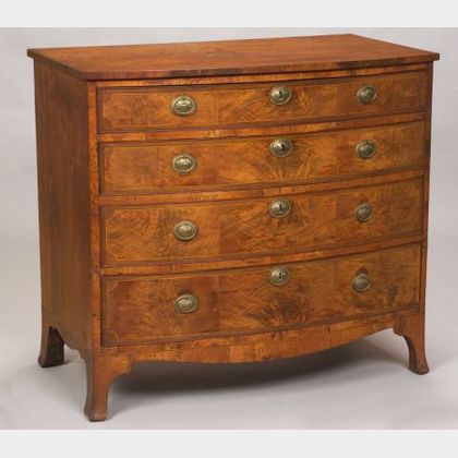 Federal Walnut Veneer Inlaid Bowfront Chest of Drawers