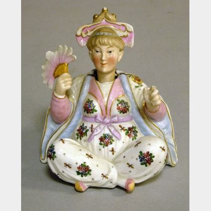 Continental Porcelain Nodder Figure of a Stylized Asian Woman with a Fan. 