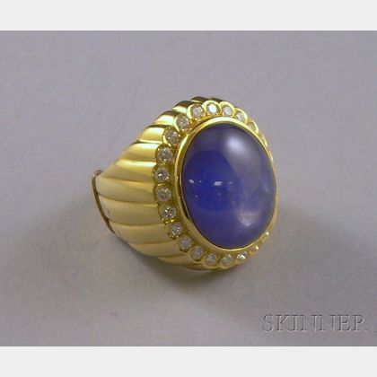 18kt Gold, Star Sapphire, and Diamond Ring