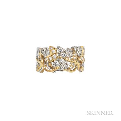 18kt Gold, Platinum, and Diamond "Four Leaves" Ring, Schlumberger, Tiffany & Co.