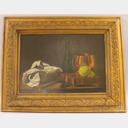 Framed 20th Century American School Oil on Canvas Still Life with Pear