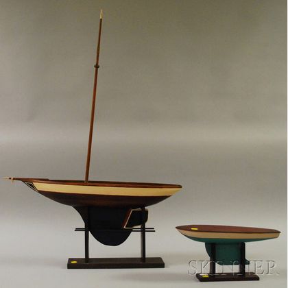 Painted Wood Sailboat Model and a Painted Wood and Metal Sailboat Model Hull