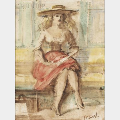 Reginald Marsh (American, 1898-1954) Portrait of a Seated Woman/A Double-sided Composition