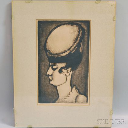 Georges Rouault (French, 1871-1958) Femme au chapeauen prifil, vers la gauche