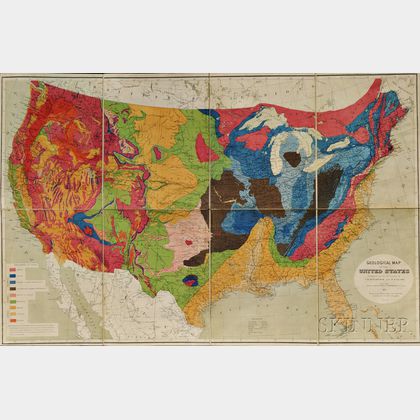 United States. Charles Henry Hitchcock (1836-1919) and W.P. Blake. Geological Map of the United States Compiled for the 9th Census.