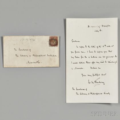 Thackeray, William Makepeace (1811-1863) Autograph Letter Signed, 16 July [1856], with Holograph Envelope.