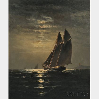 Wesley Elbridge Webber (American, 1841-1914) Sailboats by Moonlight