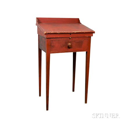 Red-painted Pine Schoolmaster's Desk