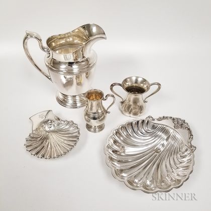 Five Pieces of Sterling Silver and Silver-plated Hollowware