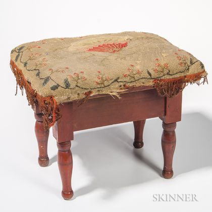 Red-painted Upholstered Stool