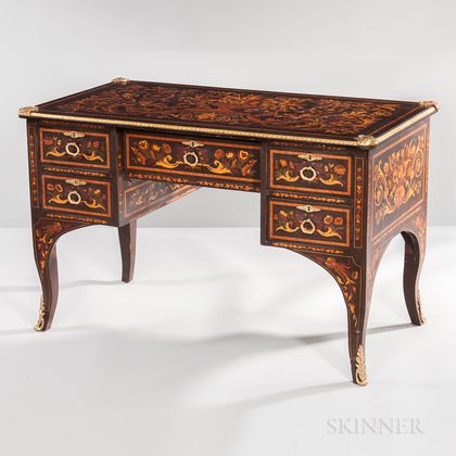 Louis XV-style Gilt-metal-mounted and Marquetry Bureau Plat