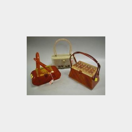 1960's Ladies Vintage Wicker & Butterscotch Box Lucite Handbag/Purse - HRTV
