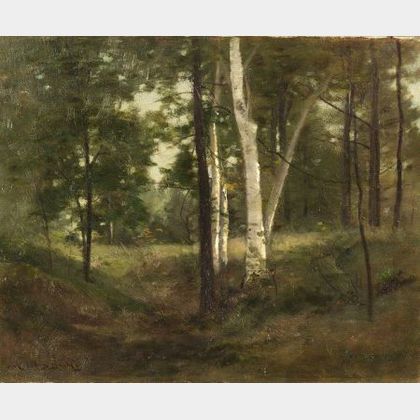 John Appleton Brown (American, 1844-1902) Quiet Grove with Birch Trees