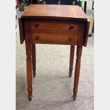 Late Federal Cherry Drop-leaf Two-Drawer Work Table. 