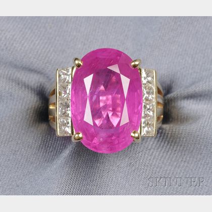 18kt Gold, Pink Sapphire, and Diamond Ring