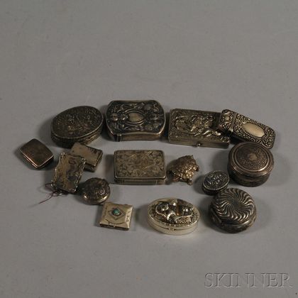 Fifteen Mostly Sterling Silver Match Safes and Pillboxes