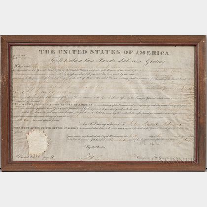 Adams, John Quincy (1767-1848) Signed Land Document, 6 June 1826.