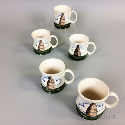 Five Moorcroft Pottery Ceramic "1986" Cups