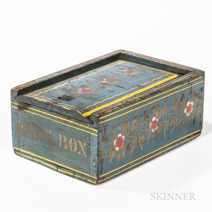 Blue-painted and Paint-decorated Slide-lid Box
