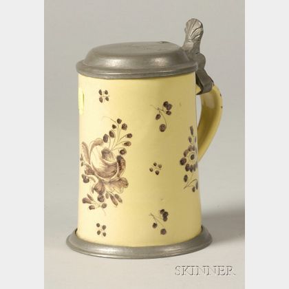 Continental Faience and Pewter Mounted Stein