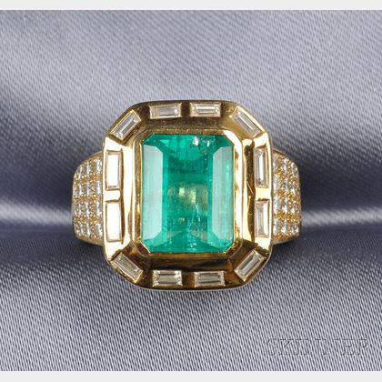 18kt Gold, Emerald and Diamond Ring