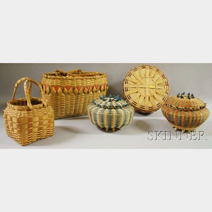 Five Winnebago Ho-Chunk Splint Wood Baskets